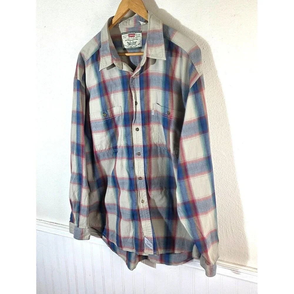 Levi’s Plaid Button Up Shirt Mens XL White Tab Cotton Long Sleeve Western Casual